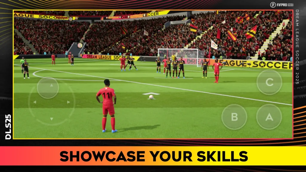 Download Button for Dream League Soccer 2025 MOD APK with Offline Mode, Unlimited Money, and Full Features